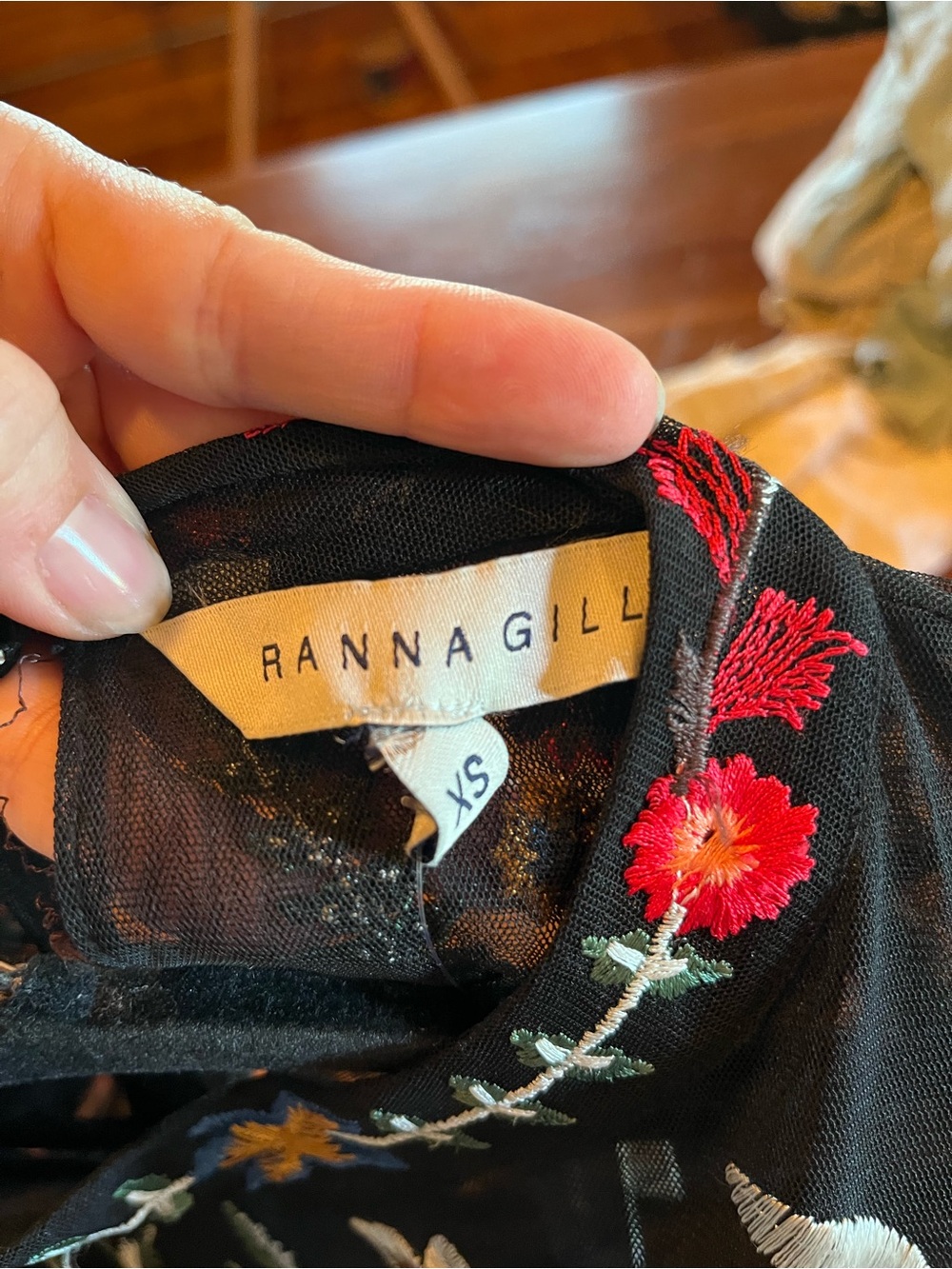 RANNA GILL - NWT Anthropologie Black Maxi Dress Multicolor Floral Embroidery - Picture 15 of 15